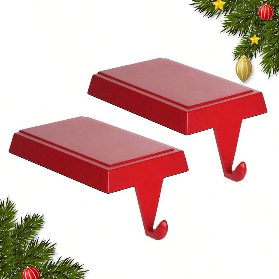 Stocking Holders Mantle Set Of 2, Heavy Weighted Metal Stocking Holders Hangers Low Profile Stocking Hooks Bases Fireplace Table Xmas Holiday Party Decoration, Black