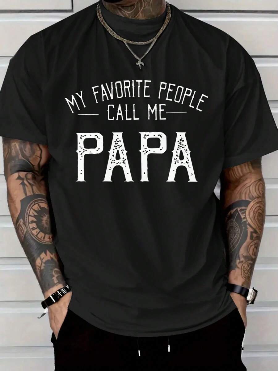 100% Cotton Favorite Call Dad Graphic Men's T-Shirt, Short Sleeve Crew Neck Casual Top, Perfect For Summer And Spring, Men's Clothing - 黑色 - 查看 1