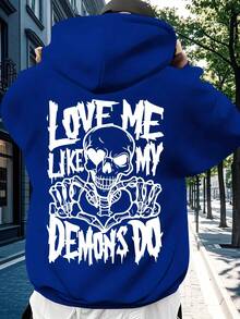 Vient avec des trucs cool ! sweat-shirt à capuche pour hommes avec imprimé texte style démon, indispensable pour l'automne et l'hiver - Noir - Voir 4