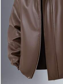 Men's Zipper PU Leather Jacket, Black Leather Jacket Men's Leather Jacket Men's Leather Jacket Black Leather Jacket Faux Leather Jacket Men's Zipper Jacket Faux Leather Jacket Street Style Jacket Faux Leather Bomber Jacket Men's, Men's Jacket, Men's Black Leather Jacket, Men's Leather Top - 棕色 - 查看 3