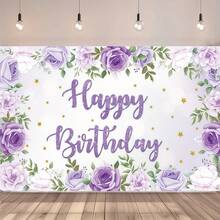 Purple Rose Pattern Birthday Party Banner Backdrop, Suitable For Home Decor, Birthday Party Decoration, Cake Table Decor, Ladies Party Background, Home Garden And Living Room Decor, Indoor And Outdoor Use - Multicolor - View 1