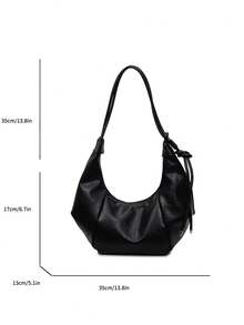 1pc Solid Color PU Shoulder Bag, Fashionable Large Capacity Crescent-Shaped Handbag Suitable For Adult Women, Stylish Outfit And Outdoor Shopping - Black - View 3