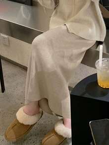 女士高品质柔软羊毛针织裙，秋冬款，直筒，高腰A字型