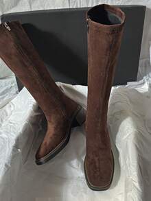 Fall/Winter New Mid-Heel Knee-High Riding Boots, Minimalist & Versatile Design For Women,Party - Coffee Brown - View 3
