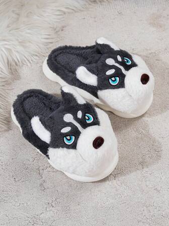 2025 Interesting Couple Slippers, Cute Husky Cartoon Thick-Soled Comfortable Home Slippers, Non- Warm Indoor Slippers