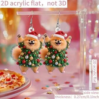 1 Pair 2D Acrylic Cute Christmas Puppy Earrings, Suitable For Women To Wear During Christmas, Perfect Christmas Gift