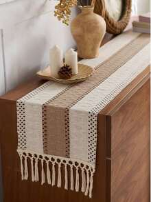 Boho Rustic Farmhouse Dining Table Runners , Dresser Runners Cover Top For Bedroom, Living Room Kitchen, Nightstand, End Table,Fall Thanksgiving Country Table Decor, Bridal Shower, Burlap Table Runner ,Beige Macrame Coffee Table Runners ,Suitable For Bedside Table TV Microwave Washing Machine Refrigerator Dust Cover