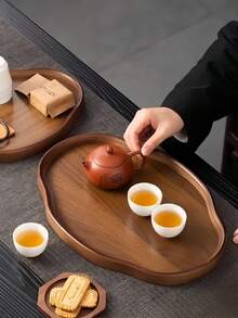1pc Multifunctional Practical Tray - Vintage Asymmetric Shaped Covered Tea Tray, Suitable For Home, Office, Hotel Or Gift Decoration, Especially Suitable For Living Room, Bedroom Or Tea Party Occasions, Tea Party Accessory | Decorative Tray, Bamboo Material, Tea Tray.
