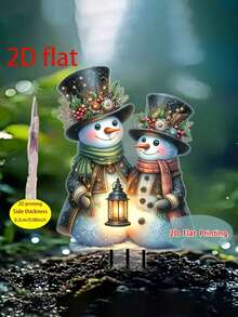 2D Flat, 1pc Outdoor Garden Decor With Snowman Decoration & Lantern, Thin Lightweight Winter Scene, - For Lawn, Garden, Windowsill - Christmas Outdoor/Indoor Decor - Easy Installation, Snowflake Decorations, Garden Decorative Stakes,Holiday Charm Accents