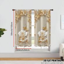 2 Pcs Polyester Light Filtering Curtains - High Definition White Gold Flower Pattern Printing For Bedroom, Living Room, Office And Home Decor, Rod Pocket Design - Multicolor - View 15