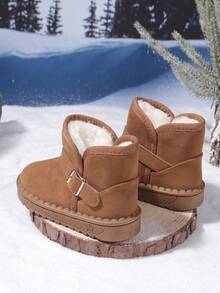 Children's Snow Boots For Boys & Girls, Black Suede Warm Thermal Lined Winter Boots With Buckle Strap, Non-Slip Rubber Sole, Waterproof Ankle Boots For Kids Toddlers, Ideal For Snowy Days, Outdoor Play, School & Daily Wear, Stylish & Cozy Footwear To Keep Little Feet Warm And In Cold Weather