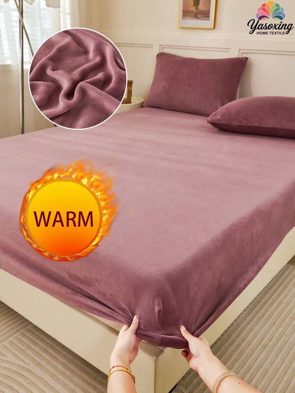 1 adet Toz Pembe Süt Kadife Çarşaf, Modern Süper Yumuşak Flanel Tüylü Peluş Kabarık Çarşaf King Queen Tam Tek Kişilik, Lüks Süper Yumuşak Rahat Alt Çarşaf 11,8" Derin Cepli, Sonbahar Kış ve İlkbahar İçin Uygun, Yastık Kılıfı Yok, Klasik Düz Renk Stili