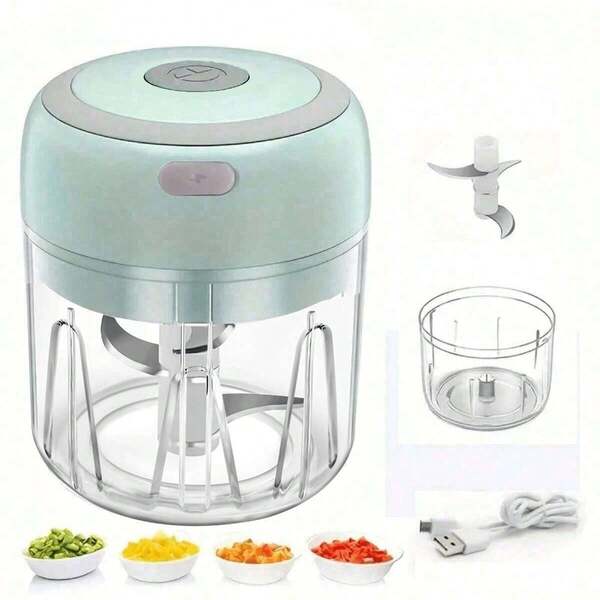 Elektrische Mini Knoblauch-Püree-Maschine, tragbare Mini-Fleisch-Püree-Maschine, elektrische Lebensmittelverarbeitungsmaschine, Knoblauch-Zerkleinerer, Zwiebel-Gemüse-Zerkleinerer, 240 ml Mini-Lebensmittelmaschine, Pressmaschine geeignet für Chili-Fleisch-Gewürz-Zerkleinerer, Mixer