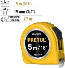Pretul PRO-5MEB, Flexómetro, amarillo, 5m, cinta 19mm tarjeta plástica - Amarillo - Ver 3