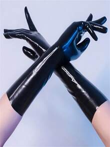 Accessori sexy per lingerie, guanti neri fatti a mano, in materiale non tessile elastico, di lunghezza media, di colore unito, ideali per cosplay e accessori per adulti, lavare a mano, guanti da cosplay | Lattice elastico | Guanti realizzati artificialmente