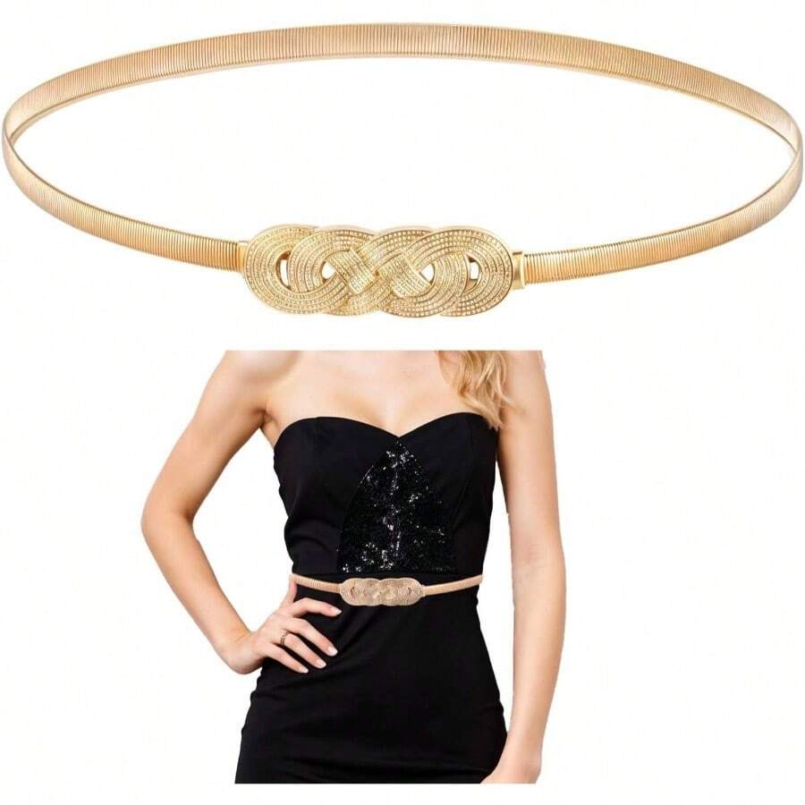 Dresses Elastic Waist Belt Women Gold Waist Chain Belt Women Fancy Metal Belts Versatile Stretch Chain Dress Belts - Gold Ladies - 最初的 - 查看 1