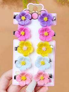 5/10pcs/Set Cute 3D Flower Hair Clips - Suitable For Girls And Women, From Dreamy Light Purple To Vibrant Bright Yellow, Each Flower Looks Lifelike, With Delicate Petal Texture And Bright Stamen Design, Elegant And Adorable. Suitable For Daily School, Events, Weekends, Birthday Parties, Etc. Whether Tied In A Playful Ponytail Or Braided Into An Elegant Braid, A Simple Clip Can Add Natural, Lively Beauty To Your Hairstyle