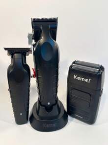 3 件套 Kemei 品牌专业理发器无绳修剪器，箔剃须刀套装，男士日常充电式理发机 2299、2296、1102 家用日常男士圣诞节剪发新年理发 - 黑色 - 查看 7