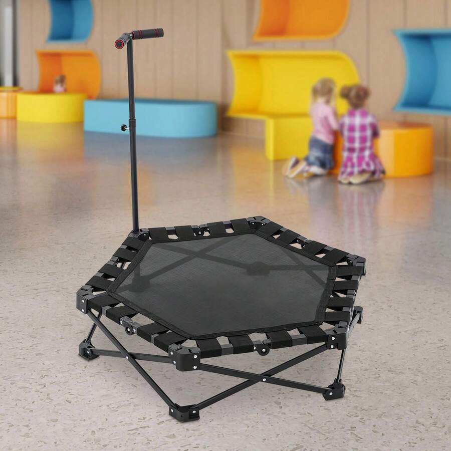 Trampolín plegable, trampolín con asas ajustables, trampolín plegable a prueba de golpes y arañazos para adultos y niños, para uso en interiores y exteriores, en centros comerciales, parques infantiles, plazas y en apartamentos. - Negro - Ver 1