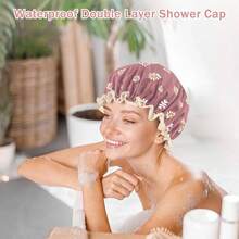 Gorrito para baarte de Mujer, Gorro de Bao Impermeable Doble Capa con Diseo Florido nico, Reutilizable para Pelo Largo, Corto o Rizado - Rosa Nórdico - Margarita - Ver 6