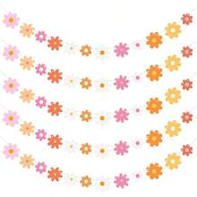 Henoyso 5 Pack Daisy Boho Party Decorations Daisy Banner Garland Groovy Hippie Flower Cutouts For Summer Wedding Birthday Shower Retro Party Favor Supplies Pastel Colors# DOUYYY