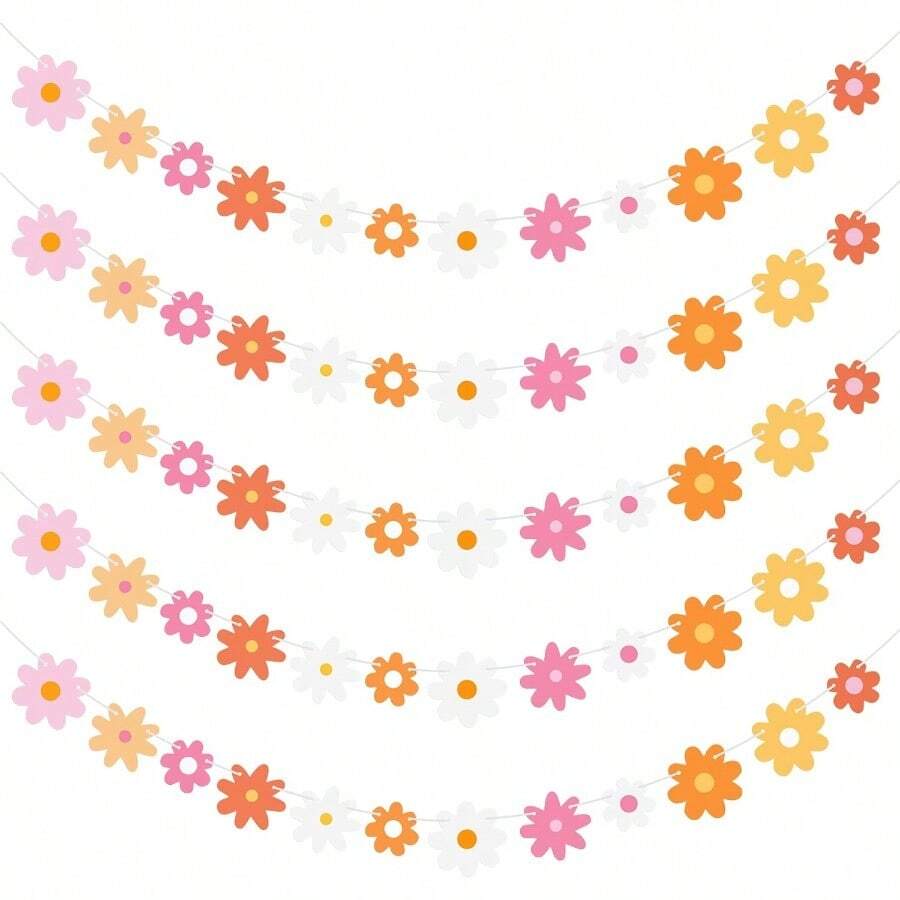 Henoyso 5 Pack Daisy Boho Party Decorations Daisy Banner Garland Groovy Hippie Flower Cutouts For Summer Wedding Birthday Shower Retro Party Favor Supplies Pastel Colors# DOUYYY