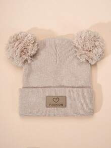 1pc Heart Embroidered Fuzzy Ball Knit Hat, Pink, Children Knit Hat, Baby Knit Hat, Y2K Style, Children Outdoor Casual Versatile Winter Cold-Proof Hat, Suitable For Daily Commute - Knitted Hat - View 20