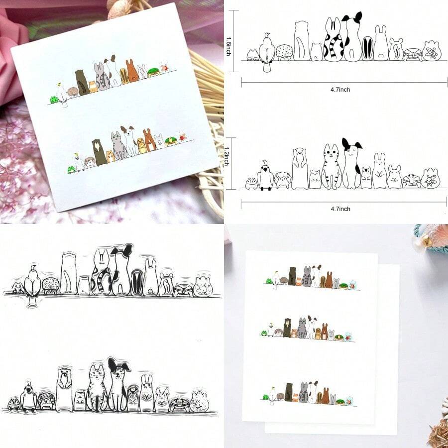 LANGFON Cats Dogs Clear Stamps For Card Making Row Of Cute Animals Front And Back Rubber Stamps Cat Pets Transparent Silicone Seals For Gift Card DIY Scrapbooking Embossing Cards Album Craft Supplies#SSDD B BJNHMJ