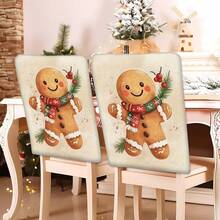 2/4/6pcs Gingerbread Man Printed Linen Chair Covers, Home Decor, Suitable For Christmas Gifts, Christmas Decoration, Daily Home, Living Room, Dining Room, Garden, Hotel, Washable Polyester Material Chair Pad Covers - Multicolor - View 4