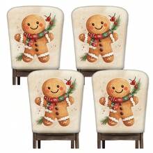 2/4/6pcs Gingerbread Man Printed Linen Chair Covers, Home Decor, Suitable For Christmas Gifts, Christmas Decoration, Daily Home, Living Room, Dining Room, Garden, Hotel, Washable Polyester Material Chair Pad Covers - Multicolor - View 12