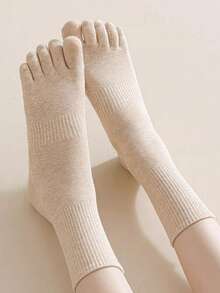1/3/5 Pairs Women Toe Socks, Breathable Moisture-Wicking Mid-Calf Socks, Massage Bottom Cotton Socks For Spring/Summer, Autumn/Winter
