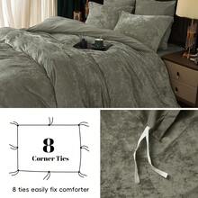 Queen Size 3pcs Ultra Soft Breathable Comforter Cover Set, Luxury Cozy Flannel Duvet Cover With Pillow Shams, 90" X 90", Dark Grey,  And  Bedding Collection - 煙燻橄欖(無被子) - 查看 5