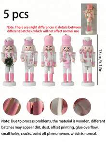 5pcs-13cm/5.11in Pink Walnut Soldier Pendant Nutcrackers Hanging Ornament Figures - Christmas Mini Wooden King And Soldier Nutcracker Christmas Tree Decorations