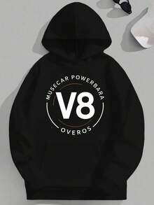 Sudadera con capucha Mussecar Powerbarra para hombres de talla - Patrón de V8, ajuste casual y holgado, manga larga, gris con detalles naranjas, mezcla de poliéster, lavable aáquina, TALLA - Negro - Ver 1