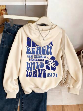 Teen Girl Letter-Printed Hooded Sweatshirt, Casual Hooded Sweatshirt, Suitable For Autumn And Spring, Girls' Clothing, Suitable For Various Occasions Such As School, Vacation, Shopping And Sports