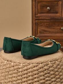 WHDXY 1 双女士方头一脚蹬平底鞋，新款夏季金属扣平底鞋，休闲乐福鞋，时尚优雅，适合派对和日常穿着 - 綠色 - 查看 5