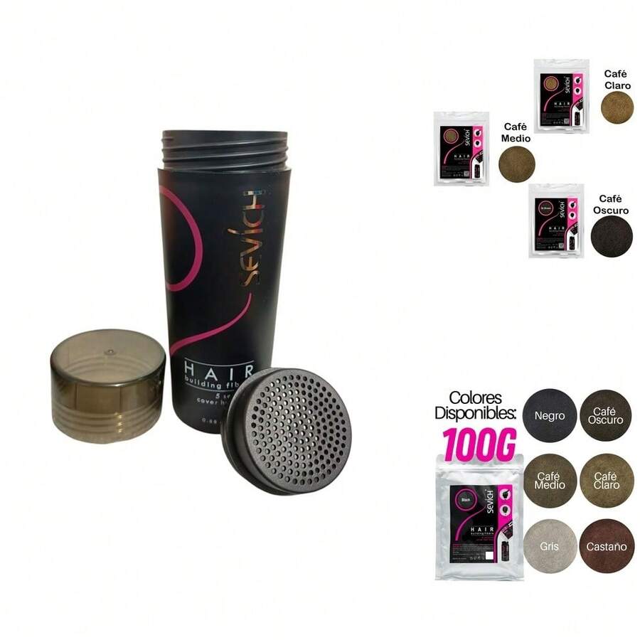 Pack de 100g de Micro Fibras Naturales Adherentes Capilares ÍNEA - Disimula Calvicie en Todo Tipo de Cabello - Café Medio con Frasco Aplicador - Cafe Medio - Ver 1