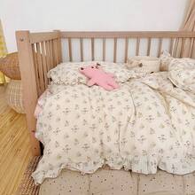 Muslin Duvet Cover With Ruffled Edges, 1 Piece Cotton Comforter Cover 47X59'', Pattern 2-Layer Gauze Bedding, No Quilt Or Pillowcases, Bedroom Essential - 映山紅 - 查看 3