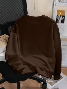 Tween Boy Casual Simple Cool Cartoon Design Sporty Style Pullover Round Neck Long Sleeve Sweater Autumn And Winter New Boys Clothes Kids - Brown - View 3