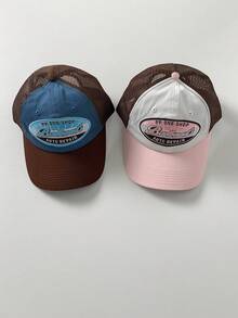 1pc Retro Letter Embroidery Baseball Cap, Women's Summer Student Versatile Snapback Hat, Breathable Wide Brim Mesh Cap, Colorblock Flat Brim Branded Streetwear Cap, Petite Size - Multicolor - View 7