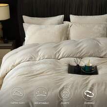 Queen Size 3pcs Ultra Soft Breathable Comforter Cover Set, Luxury Cozy Flannel Duvet Cover With Pillow Shams, 90" X 90", Dark Grey,  And  Bedding Collection - 沙子(無棉被) - 查看 3
