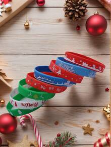 16pcs Christmas Element Silicone Wristbands & Vibrant Color Holiday Wristbands, Suitable For Holiday Gifts And Wear