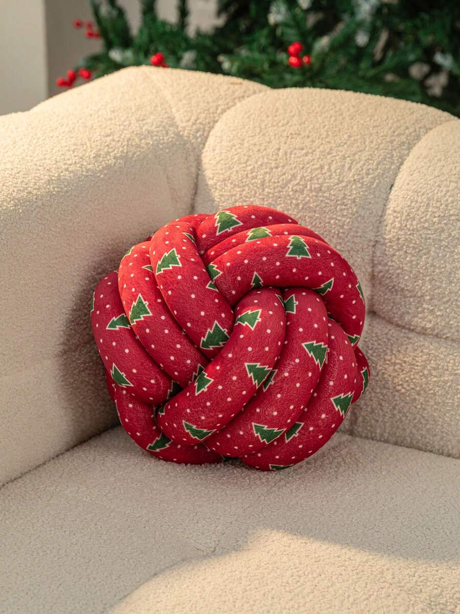 1 pièce Boule tricotée à la main, coussin décoratif, coussin de décoration thème Noël, doux et confortable, convient pour le salon, le canapé, la tête de lit de la chambre, cadeau, toutes saisons, rouge