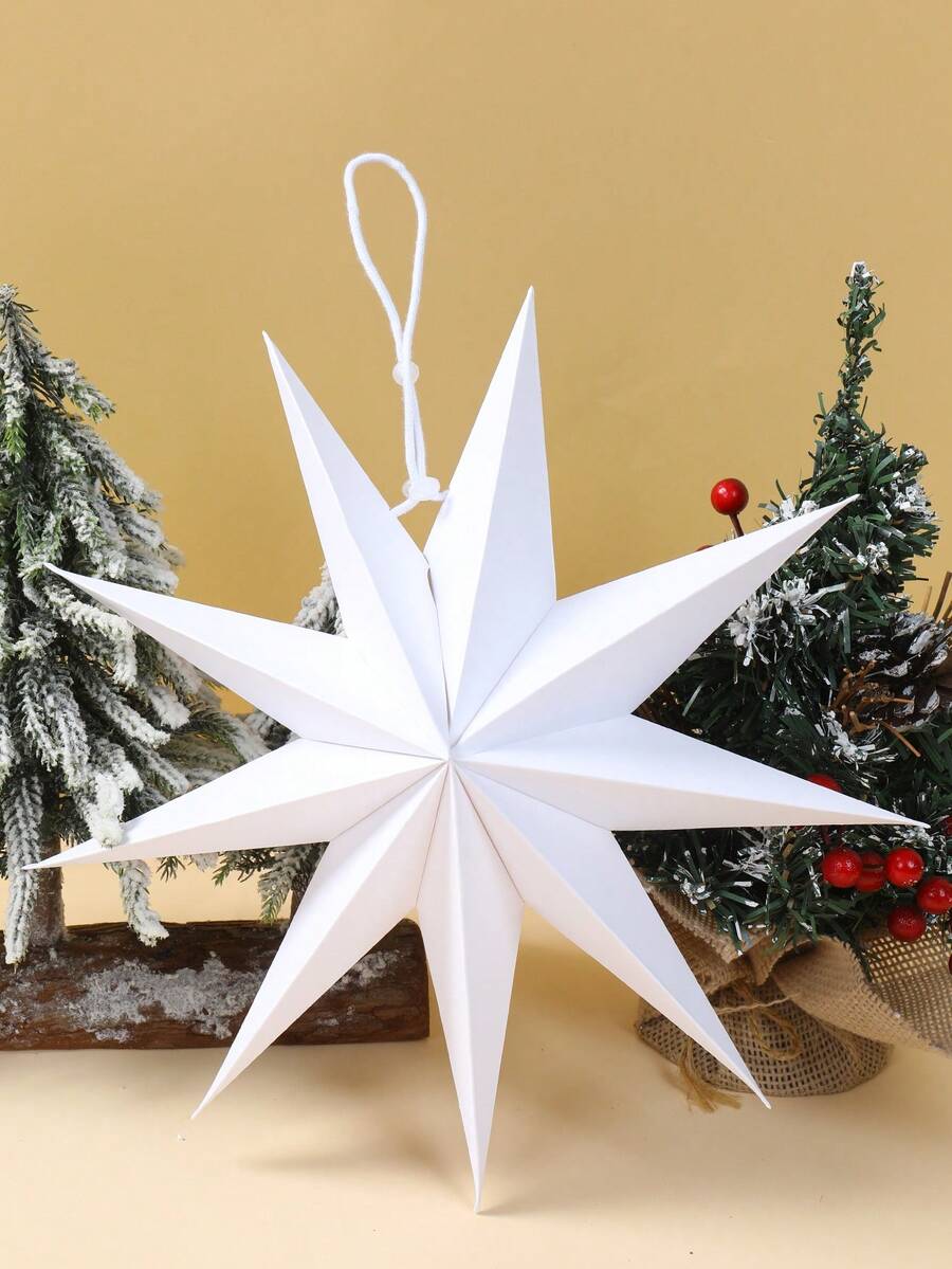 3pcs Christmas White Nine-Pointed Star Lights Paper Hanging Decoration, Paper Star Lantern, Christmas Background Decoration Hanging, Christmas Tree Nine-Pointed Star Lights Hanging Decoration, Winter Home Decorations, Christmas Tree Decoration, Christmas Theme Party Nine-Pointed Star Lights Shape Background Hanging Decoration Hanging, Christmas Gifts