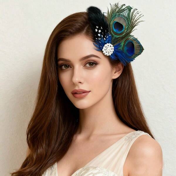 Diadema con strass, accesorio para el cabello con plumas de pavo real estilo europeo y americano, accesorios de joyería de exportación de fábrica