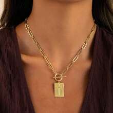 1-Piece Gold And Silver Cross Pendant Necklace For Women, Toggle Clasp Rectangle Cross Charm Necklace, Dainty Paperclip Chain Religious Jewelry Gift For Christian Faith, Baptism, First Communion - Vàng - Xem 3