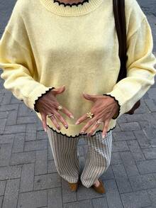 HoloChill Women Round Neck Dropped Shoulder Long Sleeve Loose Casual Sweater PulloverFall Outfit Summer Casual