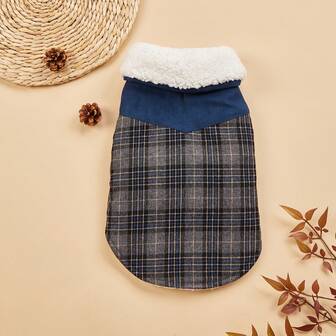 1pc Wool Blend Striped Patchwork Fleece Lined Pet Jacket Coat, Suitable For Small/Medium Cats & Dogs, Autumn/Winter