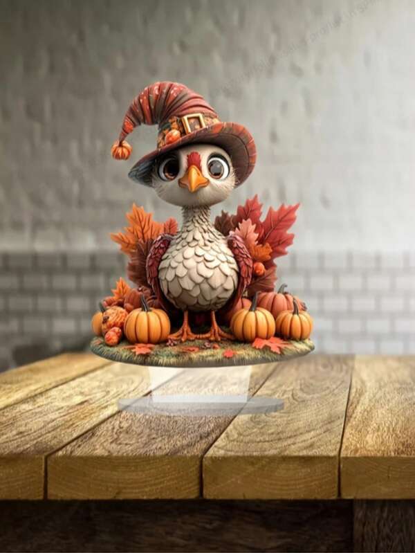 Acrylic 2D Flat Turkey Statue With Pumpkin Elements - Friendship Themed Desktop Decor Suitable For Various Rooms, Autumn, Christmas & Holiday Collection, Ideal Thanksgiving Gift For Family, Friends, Partners - No Power Required