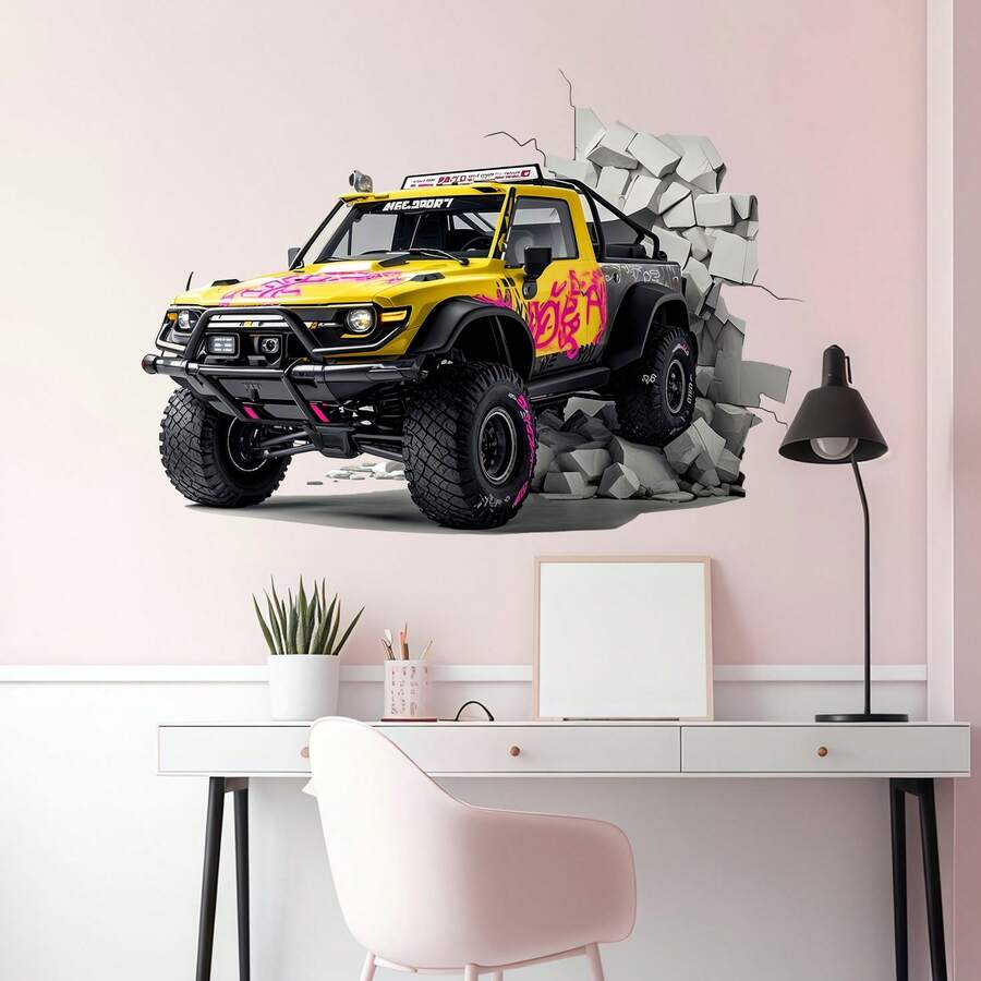 Creative Wall Sticker Simulated 3D Visual Car Wall Decal, Removable Flame Car Home Decor For Kids Room/Bedroom - Multicolor - View 1